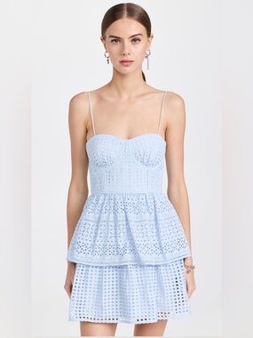 Self Portrait Light Blue Broderie Anglaise Mini Dress
